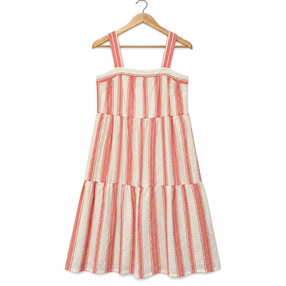 LOFT Dresses & Skirts - LOFT Sundress Womens Size PM Coral Stripe Tiered Midi Lined Cotton Blend NWT